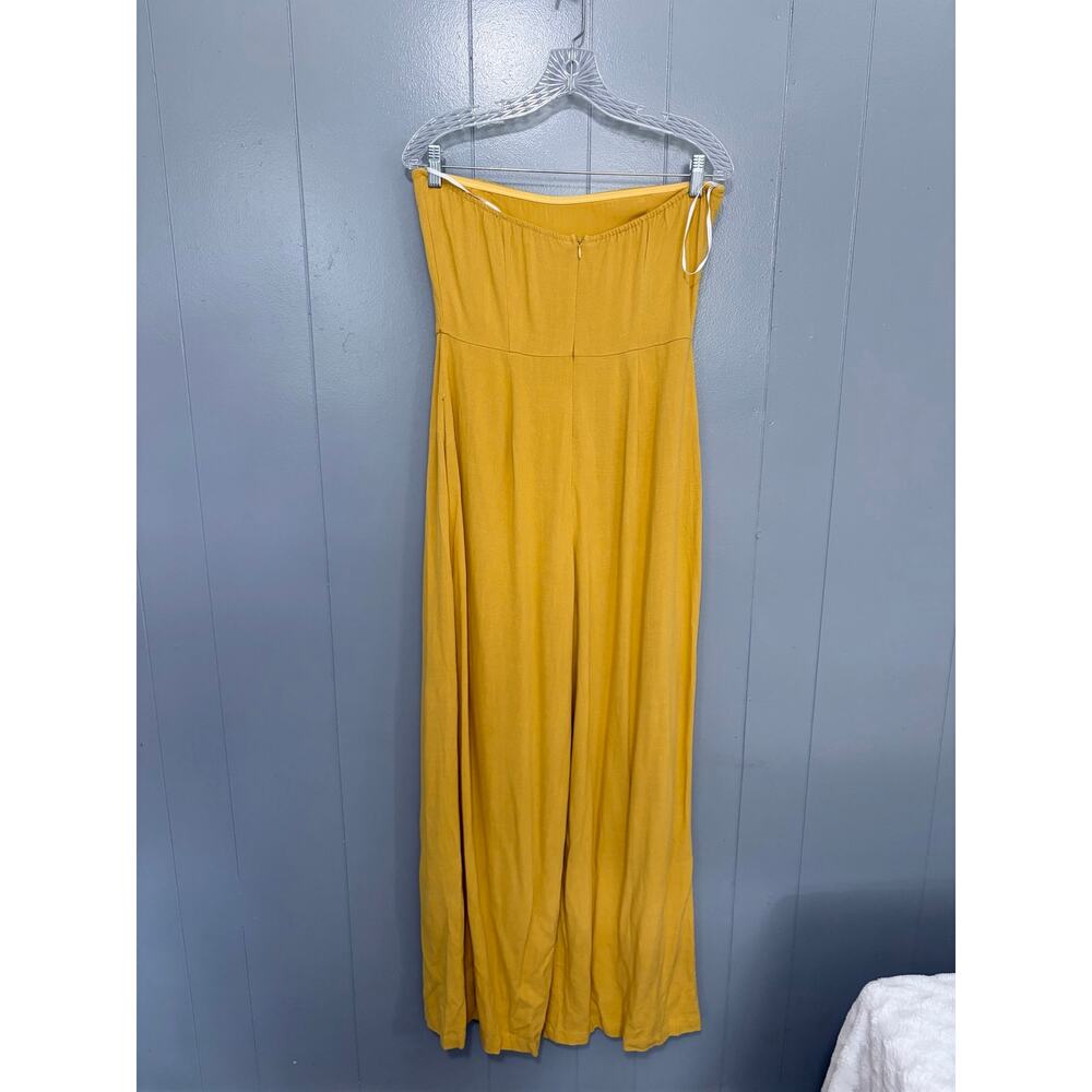 NEW Lulus Breezy Essential Mustard Yellow Linen Wide-Leg Lightweight Jumpsuit M - Picture 4 of 9
